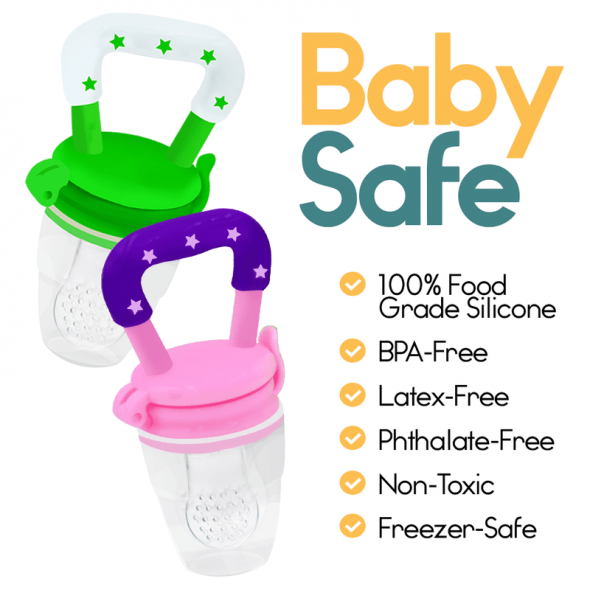 Baby Food Feeder Fruit Feeder Pacifier (2 Pack) with 3 Different Sized  Silicone Pacifiers, Mash and